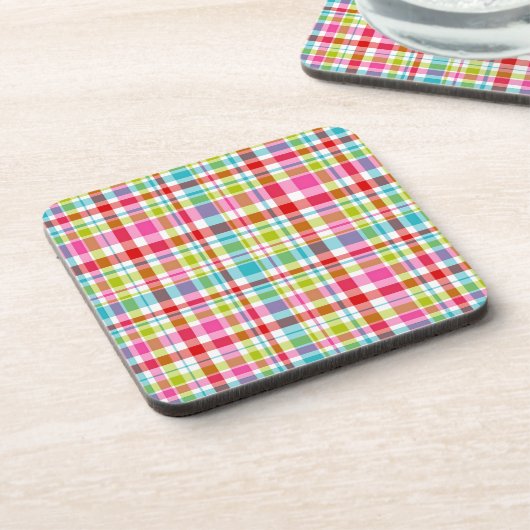 Bright Rainbow Plaid Checkered Pattern Bier Onderzetter (Linkerzijde)