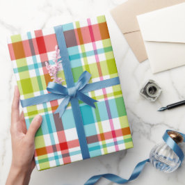 Bright Rainbow Plaid Checkered Pattern Cadeaupapier