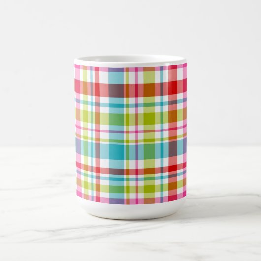 Bright Rainbow Plaid Checkered Pattern Custom Name Koffiemok (Center)