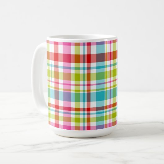 Bright Rainbow Plaid Checkered Pattern Custom Name Koffiemok (Voorkant links)