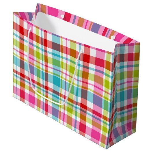 Bright Rainbow Plaid Checkered Pattern Groot Cadeauzakje (Voorkant Gekanteld)