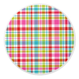 Bright Rainbow Plaid Checkered Pattern Keramische Knop
