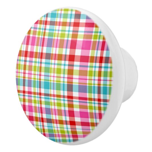 Bright Rainbow Plaid Checkered Pattern Keramische Knop (Rechts)
