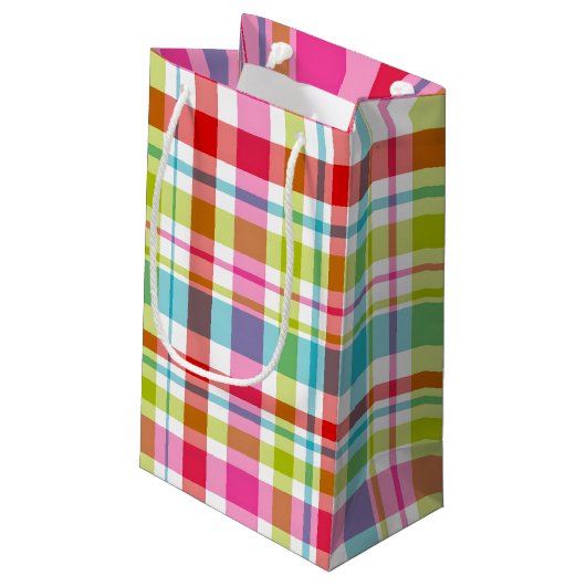 Bright Rainbow Plaid Checkered Pattern Klein Cadeauzakje (Achterkant Gekanteld)