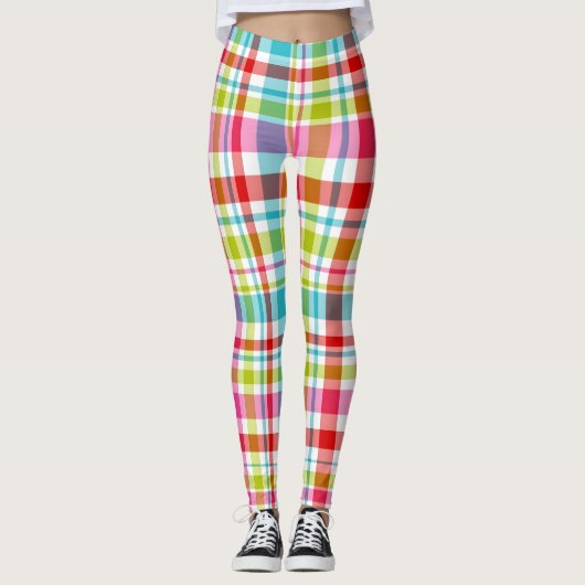 Bright Rainbow Plaid Checkered Pattern  Leggings (Voorkant)