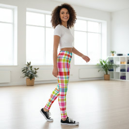 Bright Rainbow Plaid Checkered Pattern  Leggings