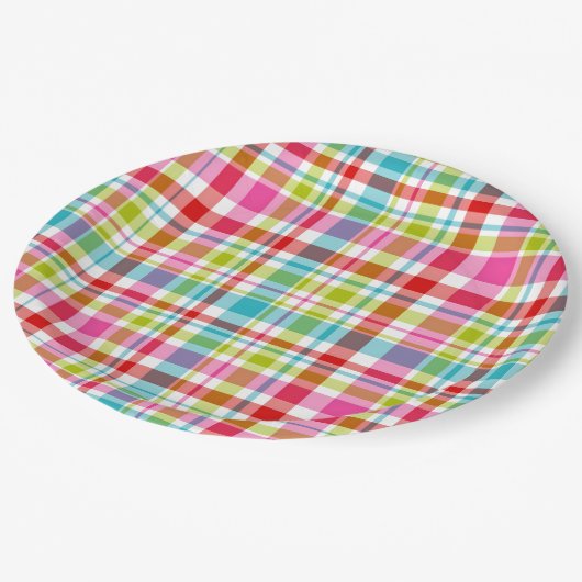 Bright Rainbow Plaid Checkered Pattern  Papieren Bordje (Gekanteld)