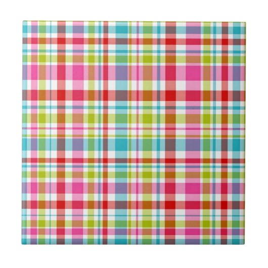 Bright Rainbow Plaid Checkered Pattern Tegeltje (Voorkant)