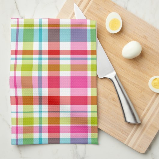 Bright Rainbow Plaid Checkered Pattern Theedoek (Quarter Fold)