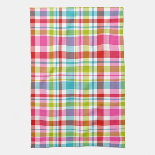 Bright Rainbow Plaid Checkered Pattern Theedoek (Verticaal)
