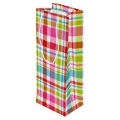 Bright Rainbow Plaid Checkered Pattern Wijn Cadeautas (Achterkant Gekanteld)