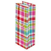Bright Rainbow Plaid Checkered Pattern Wijn Cadeautas (Voorkant Gekanteld)