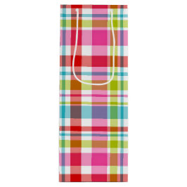 Bright Rainbow Plaid Checkered Pattern Wijn Cadeautas