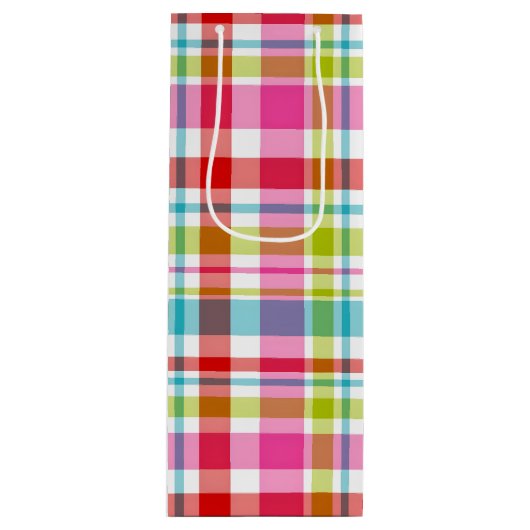 Bright Rainbow Plaid Checkered Pattern Wijn Cadeautas (Voorkant)