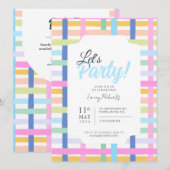 Bright Rainbow Plaid Invite - Colourful Pastel Kaart (Voorkant / Achterkant)