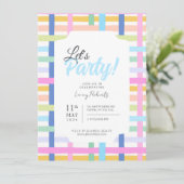 Bright Rainbow Plaid Invite - Colourful Pastel Kaart (Staand voorkant)