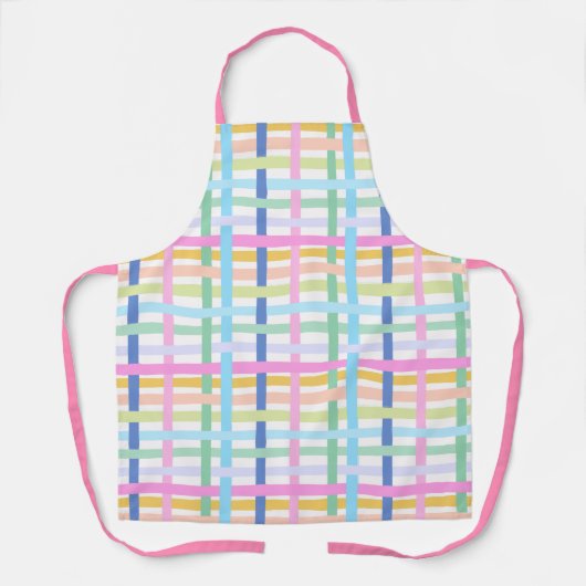 Bright Rainbow Plaid Kitchen Apron - Maximalist Schort (Voorkant)