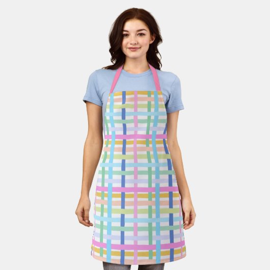 Bright Rainbow Plaid Kitchen Apron - Maximalist Schort (Gedragen)