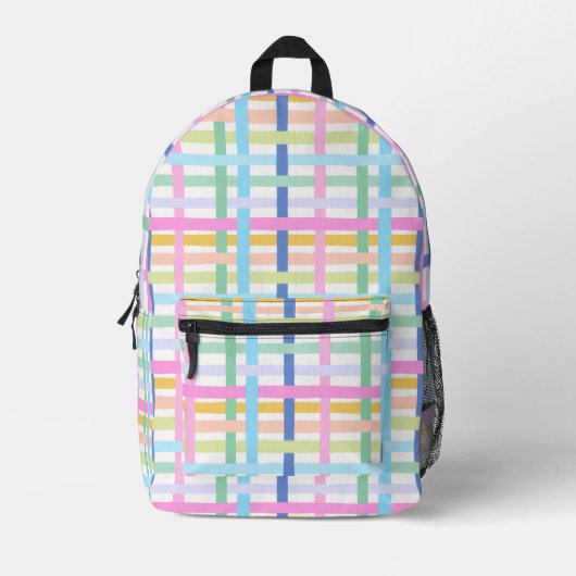 Bright Rainbow Plaid - Maximalist Gingham Girly Bedrukte Rugzak (Voorkant)