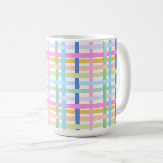 Bright Rainbow Plaid Mug - Colourful Pastel Koffiemok (Voorkant rechts)