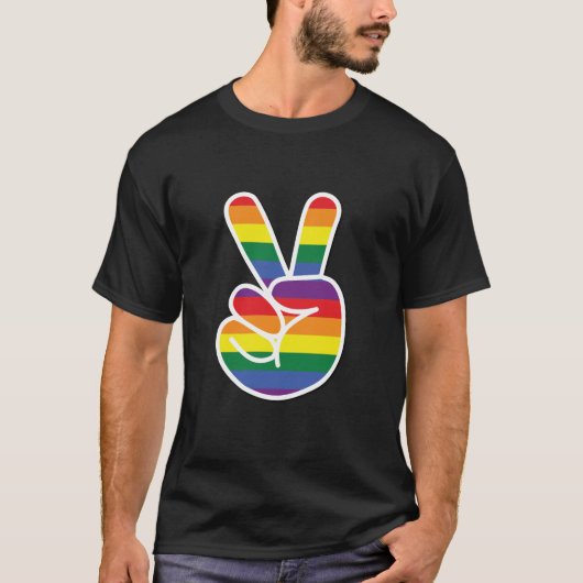 Bright Rainbow Pride Peace Sign T-shirt (Voorkant)