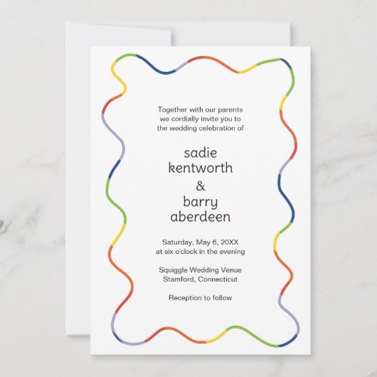 Bright Rainbow Squiggle Lijst Modern Wedding Kaart (Voorkant)
