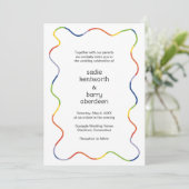 Bright Rainbow Squiggle Lijst Modern Wedding Kaart (Staand voorkant)