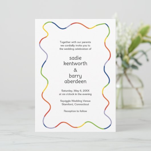 Bright Rainbow Squiggle Lijst Modern Wedding Kaart (Staand voorkant)
