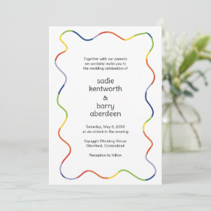 Bright Rainbow Squiggle Lijst Modern Wedding Kaart