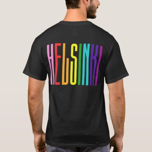 Bright Rainbow Text LGBTQ Helsinki Gay Pride LGBT T-shirt (Achterkant)