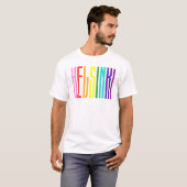 Bright Rainbow Text LGBTQ Helsinki Gay Pride LGBT T-shirt (Voorkant volledig)