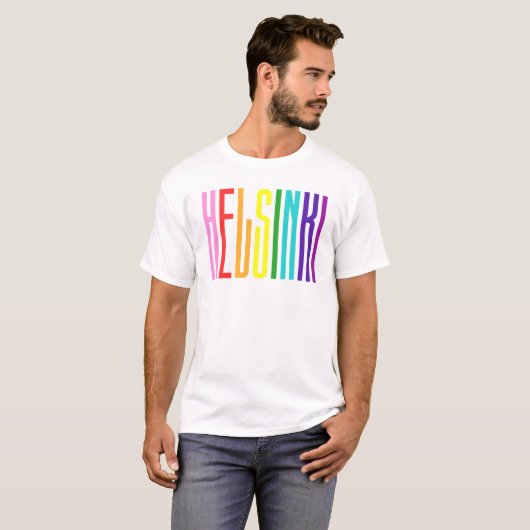 Bright Rainbow Text LGBTQ Helsinki Gay Pride LGBT T-shirt (Voorkant volledig)