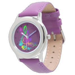 Bright Rainbow Treble Clef Music Paint Splatter Horloge