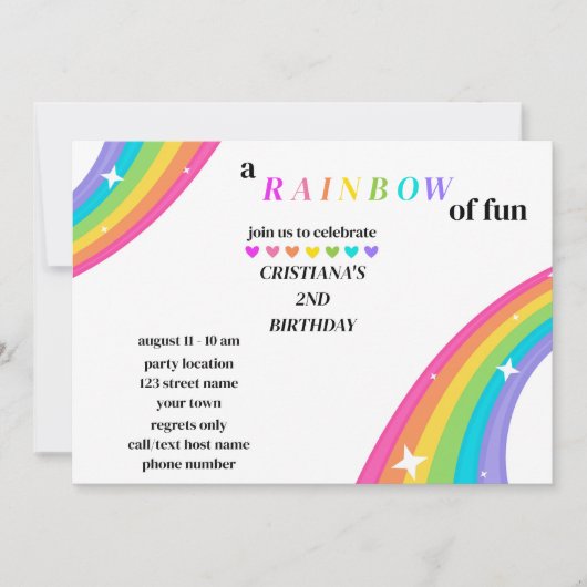 Bright Rainbow verjaardagsfeestuitnodiging Kaart (Voorkant)