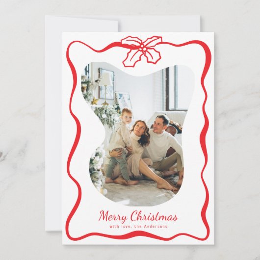 Bright Red 4 Photo Doodle Poinsettia Christmas Feestdagenkaart (Voorkant)