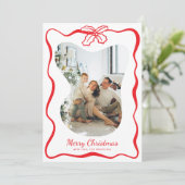 Bright Red 4 Photo Doodle Poinsettia Christmas Feestdagenkaart (Staand voorkant)