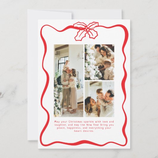Bright Red 4 Photo Doodle Poinsettia Christmas Feestdagenkaart (Achterkant)
