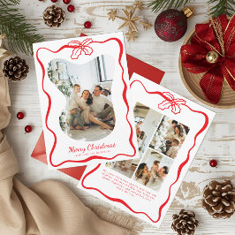 Bright Red 4 Photo Doodle Poinsettia Christmas Feestdagenkaart