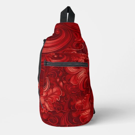 BRIGHT RED ABSTRACT SWIRLS SLING BAG (Voorkant)