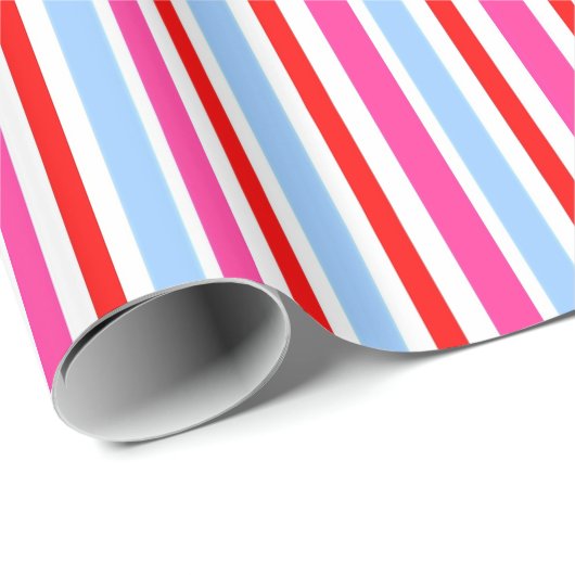 Bright Red and Blue Candy Stripes Cadeaupapier (Rol Hoek)