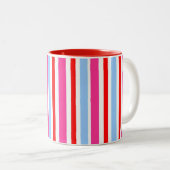 Bright Red and Blue Candy Stripes Tweekleurige Koffiemok (Voorkant rechts)