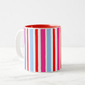 Bright Red and Blue Candy Stripes Tweekleurige Koffiemok (Voorkant links)