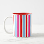 Bright Red and Blue Candy Stripes Tweekleurige Koffiemok (Links)