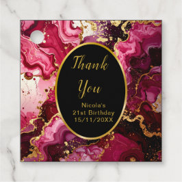 Bright Red and Gold Marble Agate Birthday Party Bedankjes Labels