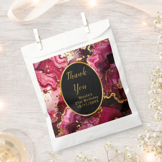 Bright Red and Gold Marble Agate Birthday Party Bedankzakje (Geknipt)