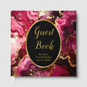 Bright Red and Gold Marble Agate Birthday Party Gastenboek (Voorkant)