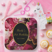 Bright Red and Gold Marble Agate Birthday Party Papieren Bordje (Feest)