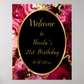 Bright Red and Gold Marble Agate Birthday Welcome Poster (Voorkant)