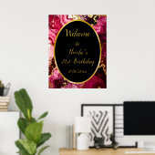Bright Red and Gold Marble Agate Birthday Welcome Poster (Thuiskantoor)