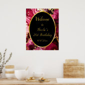 Bright Red and Gold Marble Agate Birthday Welcome Poster (Keuken)
